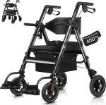 2025 StrollAid 2 In 1 Rollator Walker Transport Chair Heavy Duty 450 Lbs Black