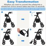 2025 StrollAid 2 In 1 Rollator Walker Transport Chair Heavy Duty 450 Lbs Black