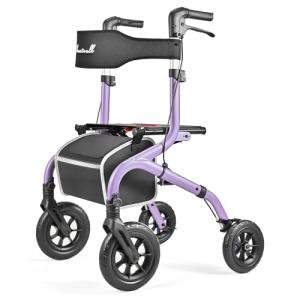 PLANET WALK Foldable Rollator Walker: 10" & 8" All-Terrain Wheels, 300lb Capacity, Treaded Rubber Tires, Breathable Seat & Backrest, Lightweight Mobility Aid for Seniors, Purple