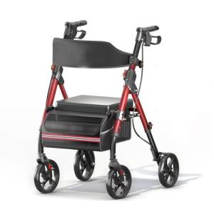Matinal Foldable Rollator Walkers with Seat for Seniors, 350 lb Capacity, 8'' Big Wheels, 6-Position Height, Premium Hybrid Rolling Walker - Aluminum and Carbon Steel (RED)