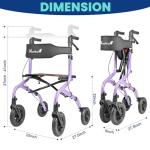 PLANET WALK Foldable Rollator Walker: 10" & 8" All-Terrain Wheels, 300lb Capacity, Treaded Rubber Tires, Breathable Seat & Backrest, Lightweight Mobility Aid for Seniors, Purple