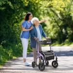 PLANET WALK Foldable Rollator Walker: 10" & 8" All-Terrain Wheels, 300lb Capacity, Treaded Rubber Tires, Breathable Seat & Backrest, Lightweight Mobility Aid for Seniors, Purple