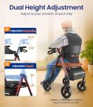 Matinal Foldable Rollator Walkers with Seat for Seniors, 350 lb Capacity, 8'' Big Wheels, 6-Position Height, Premium Hybrid Rolling Walker - Aluminum and Carbon Steel (RED)