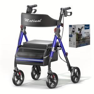 WDYLWFHW Foldable Rollator Walkers with Seat for Seniors, 350 lb Capacity, Lightweight Rollator Walker with 8" Big Wheels, 6-Position Height Rolling Walker Seat, Aluminum and Carbon Steel (Blue)