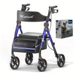 WDYLWFHW Foldable Rollator Walkers with Seat for Seniors, 350 lb Capacity, Lightweight Rollator Walker with 8" Big Wheels, 6-Position Height Rolling Walker Seat, Aluminum and Carbon Steel (Blue)