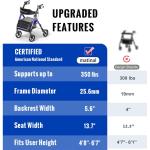 WDYLWFHW Foldable Rollator Walkers with Seat for Seniors, 350 lb Capacity, Lightweight Rollator Walker with 8" Big Wheels, 6-Position Height Rolling Walker Seat, Aluminum and Carbon Steel (Blue)