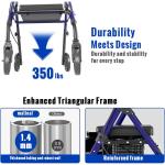 WDYLWFHW Foldable Rollator Walkers with Seat for Seniors, 350 lb Capacity, Lightweight Rollator Walker with 8" Big Wheels, 6-Position Height Rolling Walker Seat, Aluminum and Carbon Steel (Blue)