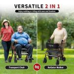 BigAlex Rollator Walkers for Seniors with Wider Seat,Walker Wheelchair Combo,2 in 1 Rollator Walker, Transport Wheelchair for Adults,Rolling Walker with All-Terrain Wheels,400 LBS Weight Capacity,Red