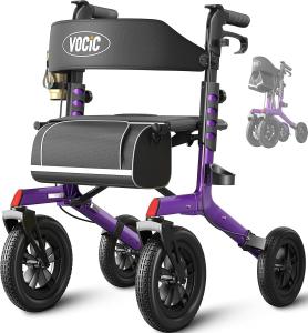 VOCIC Walker with Seat for Seniors,Z57 with 12"All Terrain Wheels-Used