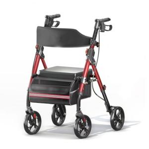 Matinal Foldable Rollator Walkers with Seat for Seniors, 350 lb Capacity, 8'' Big Wheels, 6-Position Height, Premium Hybrid Rolling Walker - Aluminum and Carbon Steel (RED)