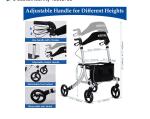 Rolling Walker with Backrest 300lbs, Folding Walking Aid with Seat and Brakes