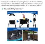 Rolling Walker with Backrest 300lbs, Folding Walking Aid with Seat and Brakes