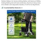 Rolling Walker with Backrest 300lbs, Folding Walking Aid with Seat and Brakes