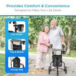 NOVA Traveler 3 Wheel Rollator Walker, All Terrain 8” Wheels, Includes Bag, Basket and Tray, Black