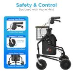 NOVA Traveler 3 Wheel Rollator Walker, All Terrain 8” Wheels, Includes Bag, Basket and Tray, Black