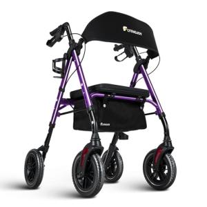 FlyingJoy Rollator Walker with Seat and Brakes, 300 lbs Adults Bariatric Walker for Seniors with Extra Wide Backrest, Lightweight Folding Adjustable Height, All Terrain Rolling Walker 8 Inch 4 Wheels