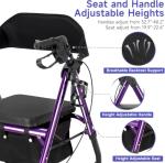 FlyingJoy Rollator Walker with Seat and Brakes, 300 lbs Adults Bariatric Walker for Seniors with Extra Wide Backrest, Lightweight Folding Adjustable Height, All Terrain Rolling Walker 8 Inch 4 Wheels