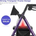 FlyingJoy Rollator Walker with Seat and Brakes, 300 lbs Adults Bariatric Walker for Seniors with Extra Wide Backrest, Lightweight Folding Adjustable Height, All Terrain Rolling Walker 8 Inch 4 Wheels