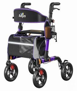 AOJIN All Terrain Rollator Walker Lightweight Foldable 8 In Wheels 300lb Senior