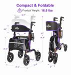 AOJIN All Terrain Rollator Walker Lightweight Foldable 8 In Wheels 300lb Senior