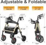 Walkers for Seniors with Seat, Foldable Rollator Walker, Heavy Duty, Handbrake
