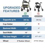 Walkers for Seniors with Seat, Foldable Rollator Walker, Heavy Duty, Handbrake