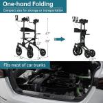 ELENKER All-Terrain Upright Rollator Walker, Stand up Rolling Walker with Seat, 12” Non-Pneumatic Tire Wheels, Compact Folding Design for Seniors, Green