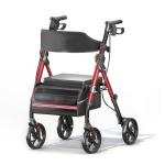 Foldable Rollator Walker with Seat - 350 lb Capacity, 8" Big Wheels, 6-Position Height, Premium Hybrid Rolling Walker - Aluminum and Carbon Steel (RED)
