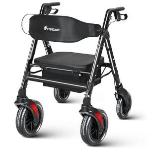 FlyingJoy 450lb Heavy Duty Rollator Walker Extra Wide Seat Black
