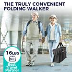 PLANET WALK Double Folding Rollator Walker for Seniors - Lightweight Aluminum Frame with 300 lb Capacity, 8" All-Terrain Wheels, 6-Level Adjustable Height Rolling Walker with Travel Bag - Blue