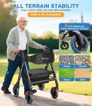 FlyingJoy 450lb Heavy Duty Rollator Walker Extra Wide Seat Black