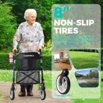 PLANET WALK Double Folding Rollator Walker for Seniors - Lightweight Aluminum Frame with 300 lb Capacity, 8" All-Terrain Wheels, 6-Level Adjustable Height Rolling Walker with Travel Bag - Blue