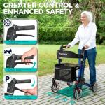 PLANET WALK Double Folding Rollator Walker for Seniors - Lightweight Aluminum Frame with 300 lb Capacity, 8" All-Terrain Wheels, 6-Level Adjustable Height Rolling Walker with Travel Bag - Blue