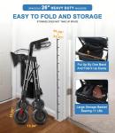 FlyingJoy 450lb Heavy Duty Rollator Walker Extra Wide Seat Black