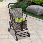 Rolling Walker with Brakes for Seniors, Foldable Shopping Cart with Seat & Storage Basket, 2-in-1 Walker and Trolley with Handbrake, Lightweight Carbon Steel Frame, 4-Wheel Rollator for Elderly, Red