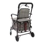 Rolling Walker with Brakes for Seniors, Foldable Shopping Cart with Seat & Storage Basket, 2-in-1 Walker and Trolley with Handbrake, Lightweight Carbon Steel Frame, 4-Wheel Rollator for Elderly, Red