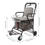 Rolling Walker with Brakes for Seniors, Foldable Shopping Cart with Seat & Storage Basket, 2-in-1 Walker and Trolley with Handbrake, Lightweight Carbon Steel Frame, 4-Wheel Rollator for Elderly, Red
