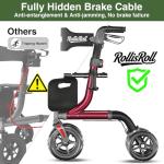 RollisRoll Walkers for Seniors with Seat, Foldable Rollator Walker, Reinforced Aluminum Frame, 10" Big Rubber Wheels for All Terrain, Built-in Cable, Lightweight Rolling Walker, Burgundy
