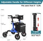 All-Terrain Rollator Walker for Seniors Rubber Wheels Foldable Lightweight 300lb