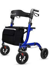 Henmnii Rollator Walker With Seat & Backrest Compact 8” All-Terrain Wheels