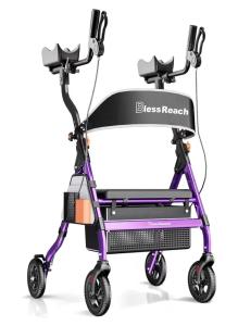 BlessReach Heavy Duty Upright Rollator Walker & Seat 450lb 8" All-Terrain Purple
