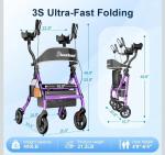 BlessReach Heavy Duty Upright Rollator Walker & Seat 450lb 8" All-Terrain Purple