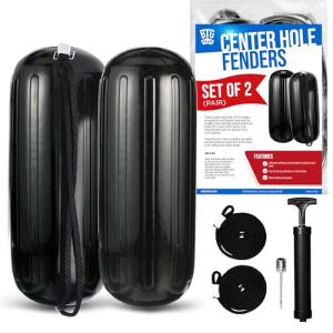 of 2 Black Inflatable Boat Fenders + Lines & Pump