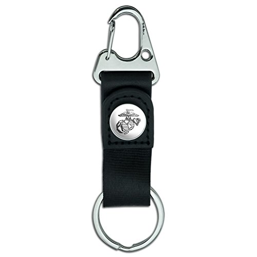 USMC Leather Keychain with Carabiner Clip
