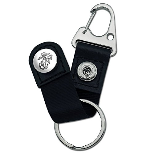 USMC Leather Keychain with Carabiner Clip