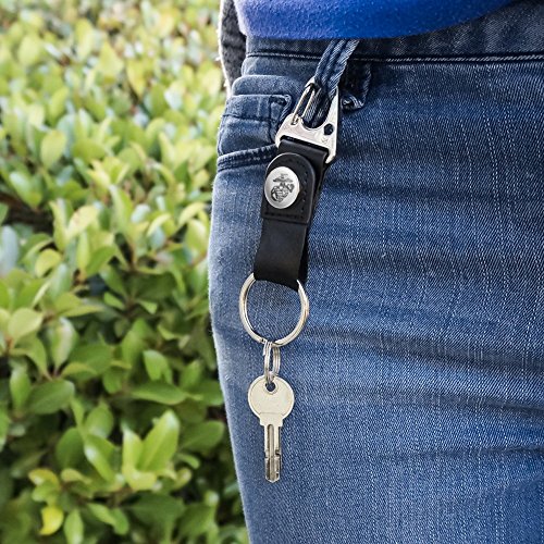 USMC Leather Keychain with Carabiner Clip