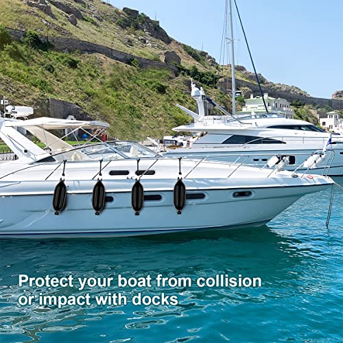 4 Vinyl Ribbed Boat Fenders with Inflator - Black