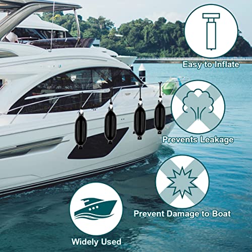 4 Vinyl Ribbed Boat Fenders with Inflator - Black
