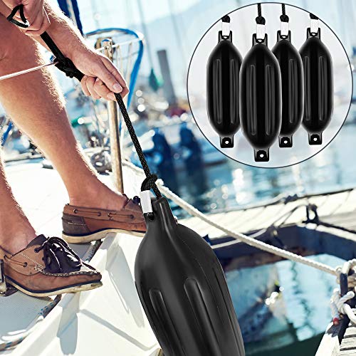 4 Vinyl Ribbed Boat Fenders with Inflator - Black