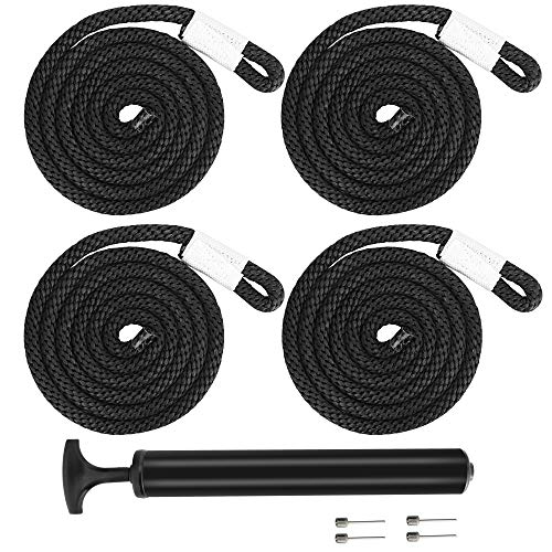 4 Vinyl Ribbed Boat Fenders with Inflator - Black